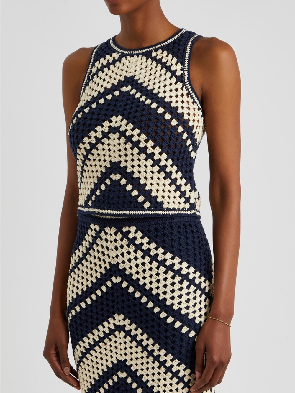 ZIMMERMAN Navy And Ivory Chintz Hand Crochet Tank Top US 12